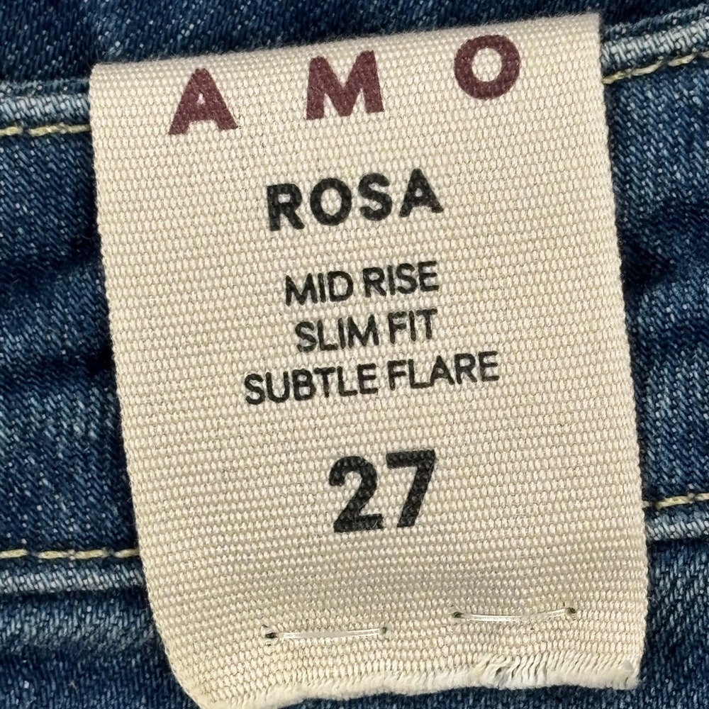 AMO Rosa Flare Jeans Lush Wash Mid Rise Slim Fit Subtle Flare Size 27 NEW - Picture 5 of 10